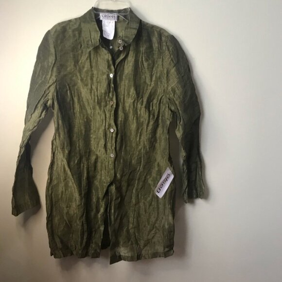 Olsen Y2K NEW Long Duster Tunic Shirt Crinkled Cotton Jacket Minimalist Button 8 - Picture 2 of 16